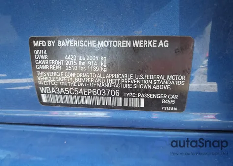 2014 BMW 328I from USA, damaged, VIN WBA3A5C54EP603706